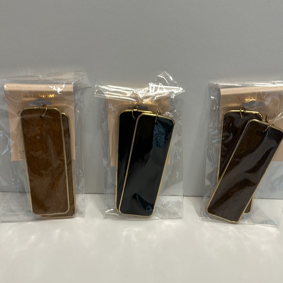 Blossom (Set of 3) Black , Brown, Light Brown Earrings Two All Gold Trim New - Picture 8 of 17